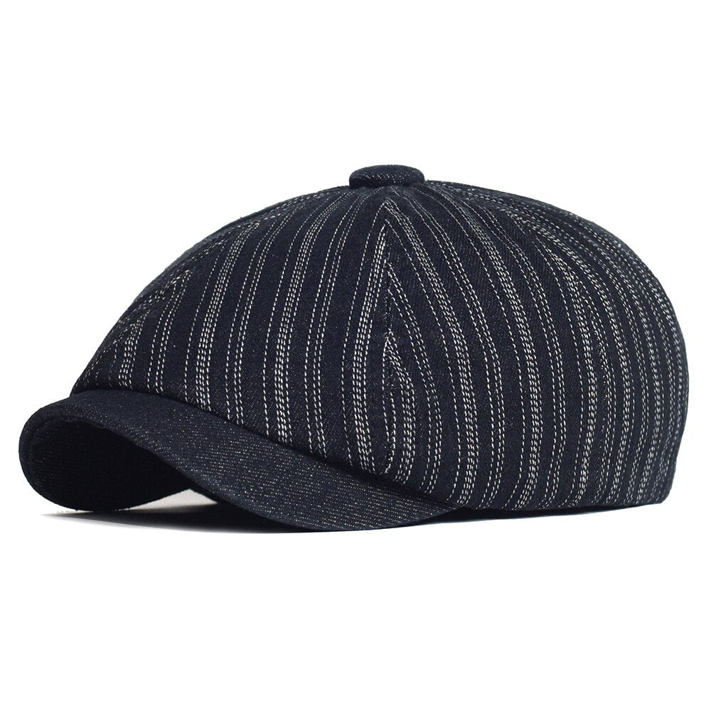 "KMD" Striped Newsboy Cotton Cap